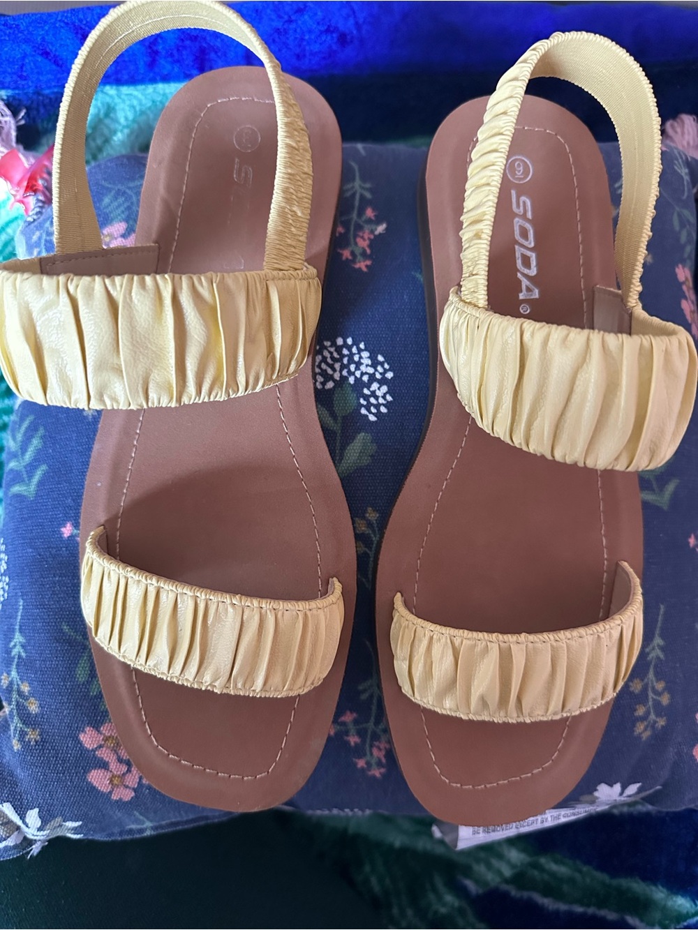 SODA Ruched Pale Yellow Double-Strap Slingback Sandals